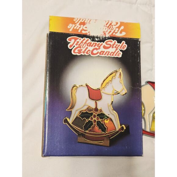 Tiffany Style Stained Glass Glo Candle, Stand & Box * 13 cm XMAS ROCKING HORSE * - Picture 1 of 7